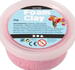 Glitter Foam Clay - Lyserød - Modellervoks - 35 G
