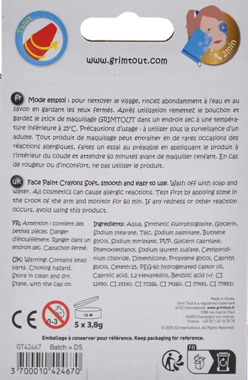 Grim Tout - Metallic Ansigtsmaling Til Børn - 5 Sticks - Vandbaseret