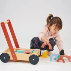 Gåvogn I Træ Til Børn - Inkl. Byggeklodser - Bambino - Mentari