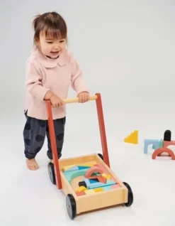 Gåvogn I Træ Til Børn - Inkl. Byggeklodser - Bambino - Mentari