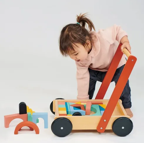 Gåvogn I Træ Til Børn - Inkl. Byggeklodser - Bambino - Mentari