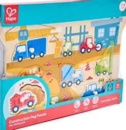Hape - Construction Peg Puzzle - Byggeplads Knoppuslespil