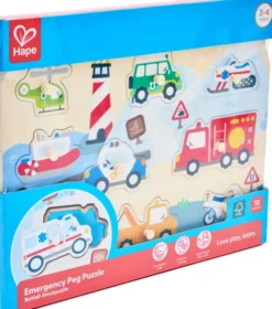 Hape - Emergency Peg Puzzle - Knoppuslespil Med Køretøjer