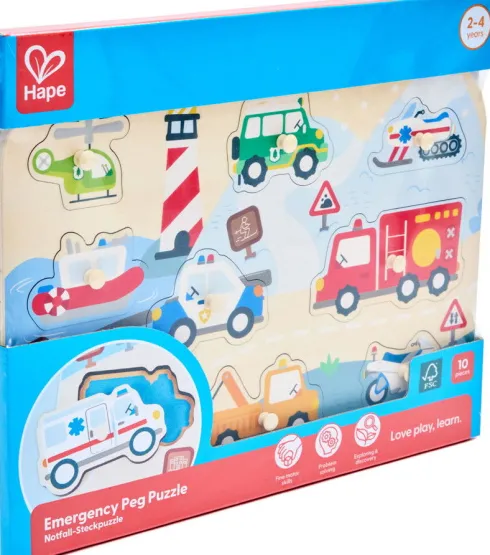 Hape - Emergency Peg Puzzle - Knoppuslespil Med Køretøjer