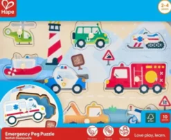 Hape - Emergency Peg Puzzle - Knoppuslespil Med Køretøjer