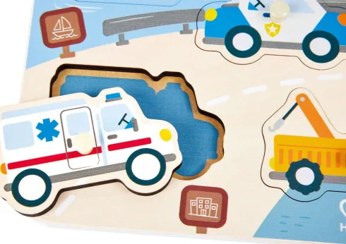 Hape - Emergency Peg Puzzle - Knoppuslespil Med Køretøjer