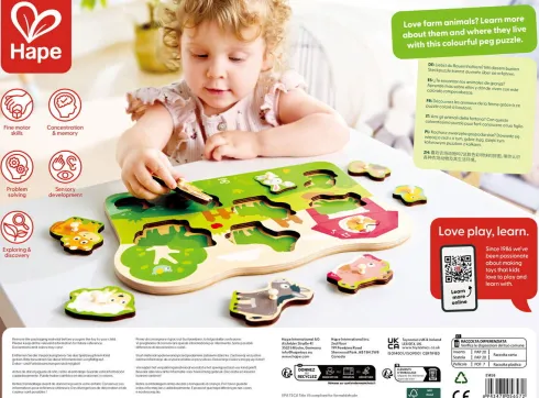 Hape - Farmyard Peg Puzzle - Bondegårdsdyr Knoppuslespil