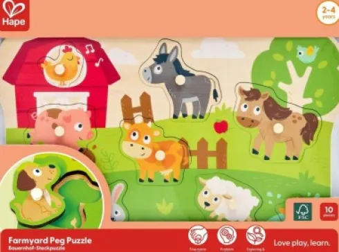 Hape - Farmyard Peg Puzzle - Bondegårdsdyr Knoppuslespil