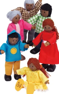 Hape - Happy Family - 6 African American - Dukker I Træ