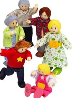 Hape - Happy Family - 6 Caucasian Dukker I Træ