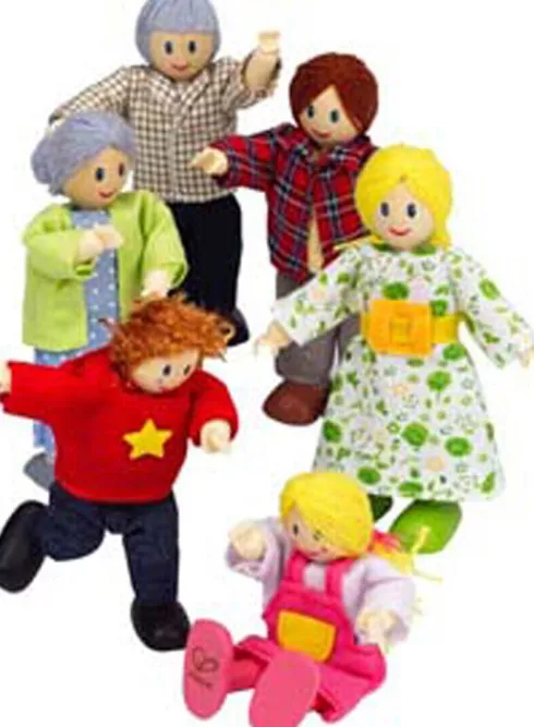 Hape - Happy Family - 6 Caucasian Dukker I Træ