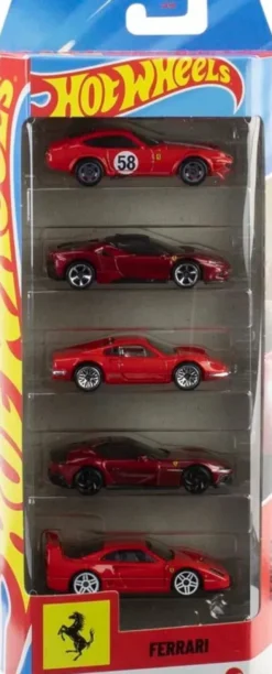Hot Wheels - 5 Ferrari Diecast Legetøjsbiler - 1:64 - Mattel Jln12
