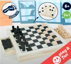 3-I-1 Brætspil I Træ - Skak, Dam Og Mølle - Small Foot