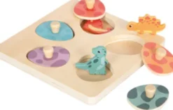 2-I-1 Knoppuslespil Og Huskespil I Træ - Dinosaurer - Small Foot