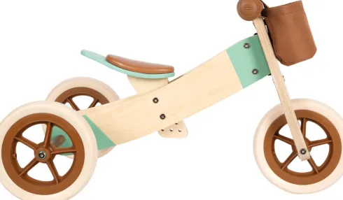 2-I-1 Trehjulet Løbecykel I Træ - 10 Tommer Maxi - Karamel Brun