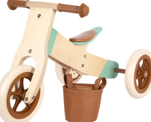 2-I-1 Trehjulet Løbecykel I Træ - 10 Tommer Maxi - Karamel Brun