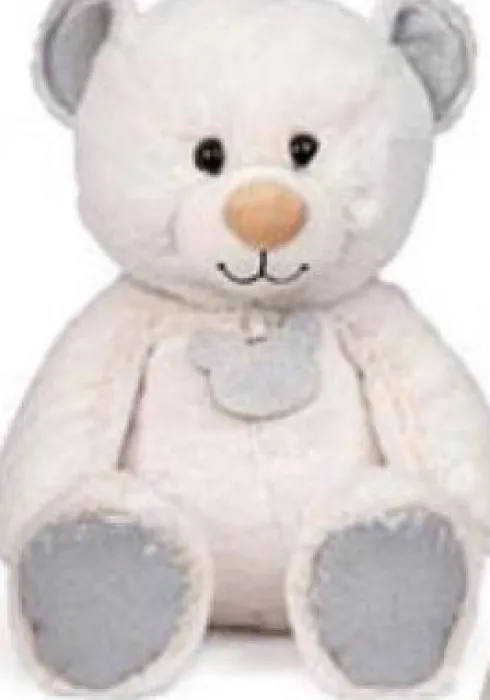 Kiddy Bamse I Hvid Med Sølv Glimme - 36 CM