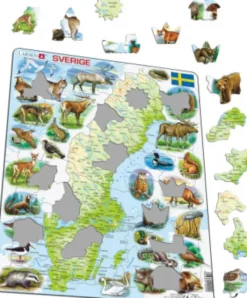 Larsen Maxi Puslespil - 71 Brikker - Sverige Kort Med Dyr