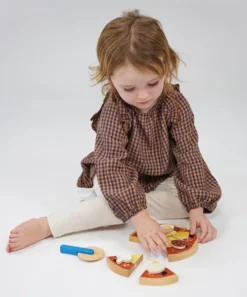 Legemad I Træ Med Velcro - Pizza - Mentari