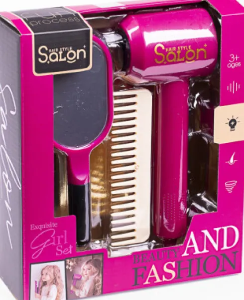 Legetøjs Hårtørrer, Kam Og Spejl - Hair Style Salon