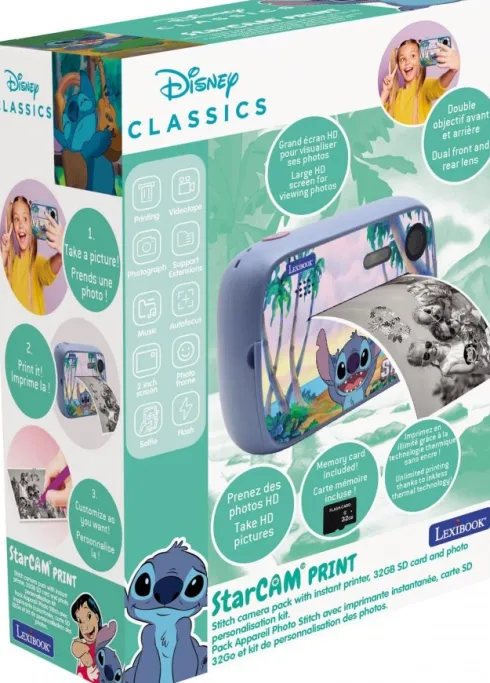 Lexibook - Stitch Digital Kamera Med Print Til Børn - Inkl. Tilbehør