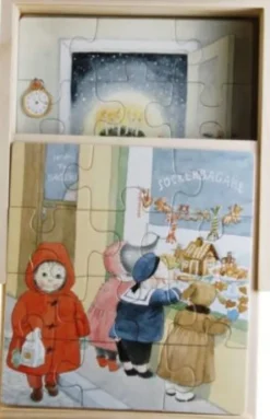 Lilla Kotten - Pigga - Puslespil I Træ Til Børn - 4 Puslespil I Æske