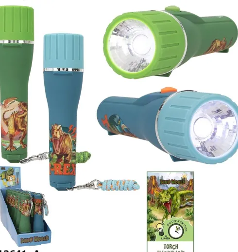 Lommelygte Til Børn - Timerfunktion - Dino World - Assorteret