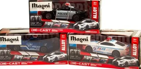 Magni - Xl Politibil Legetøj Med Pull-Back - Assorteret