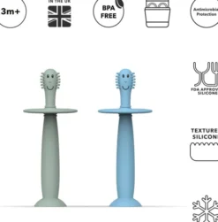 Matchstick Monkey - Toothbrush - 2 Babytandbørster - Mint Og Blå