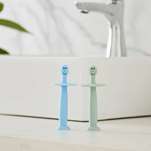 Matchstick Monkey - Toothbrush - 2 Babytandbørster - Mint Og Blå