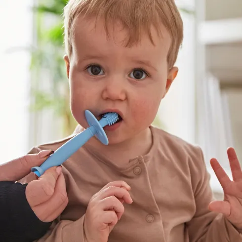 Matchstick Monkey - Toothbrush - 2 Babytandbørster - Mint Og Blå