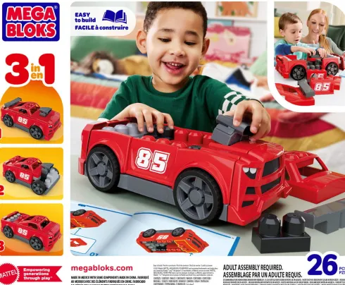 Mega Bloks - Build & Go Race Car - 26 Dele - Mattel Jkg35