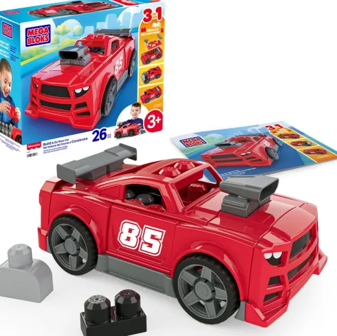 Mega Bloks - Build & Go Race Car - 26 Dele - Mattel Jkg35