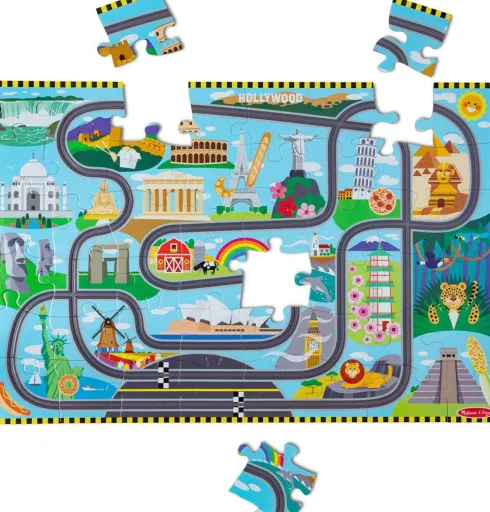 Melissa & Doug - Gulvpuslespil Og Legesæt - Racerbane