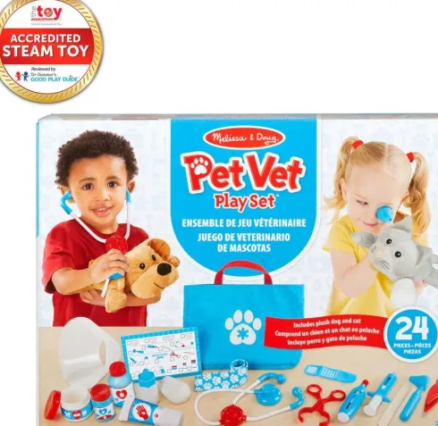 Melissa & Doug - Pet Vet Playset - Dyrlægesæt Til Børn - 24 Dele