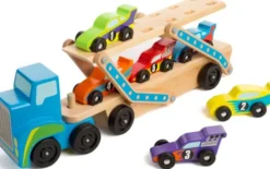 Melissa & Doug - Race-Car Carrier - Biltransporter Legesæt I Træ