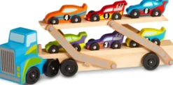 Melissa & Doug - Race-Car Carrier - Biltransporter Legesæt I Træ