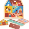 Mentari - House Puzzle - Knoppuslespil - 4 Brikker - Hus - Træ