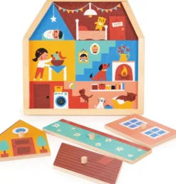 Mentari - House Puzzle - Knoppuslespil - 4 Brikker - Hus - Træ