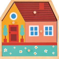 Mentari - House Puzzle - Knoppuslespil - 4 Brikker - Hus - Træ