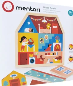Mentari - House Puzzle - Knoppuslespil - 4 Brikker - Hus - Træ