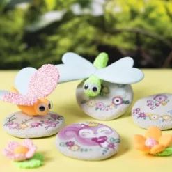 Mini DIY Kit Modellering - Sten Med Insekt - Grå - Lys Pink - Lys Turkis