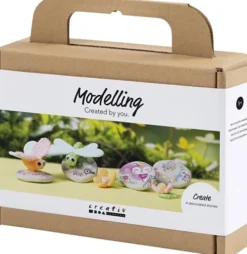 Mini DIY Kit Modellering - Sten Med Insekt - Grå - Lys Pink - Lys Turkis
