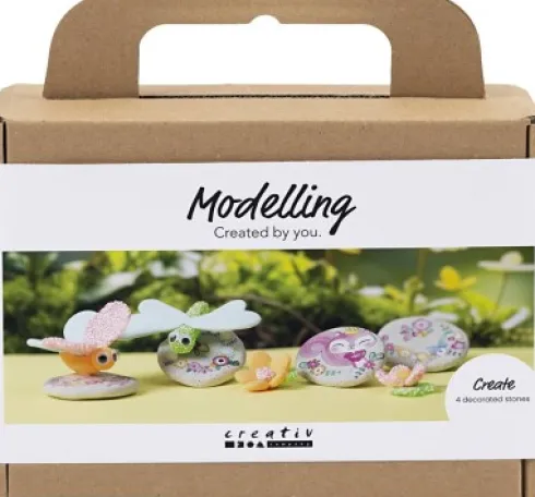 Mini DIY Kit Modellering - Sten Med Insekt - Grå - Lys Pink - Lys Turkis