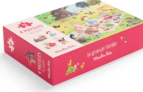 Moulin Roty - La Grande Famille Mini Puslespil - 4X12 Brikker - Årstiderne