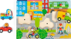 Moulin Roty - Les Popipop Knoppuslespil Med Lyd - 6 Brikker - Byen