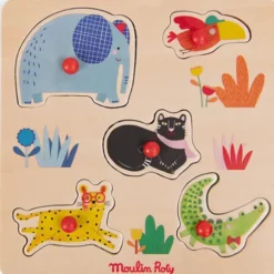 Moulin Roty - Les Toupitis Knoppuslespil - 5 Brikker - Jungledyr