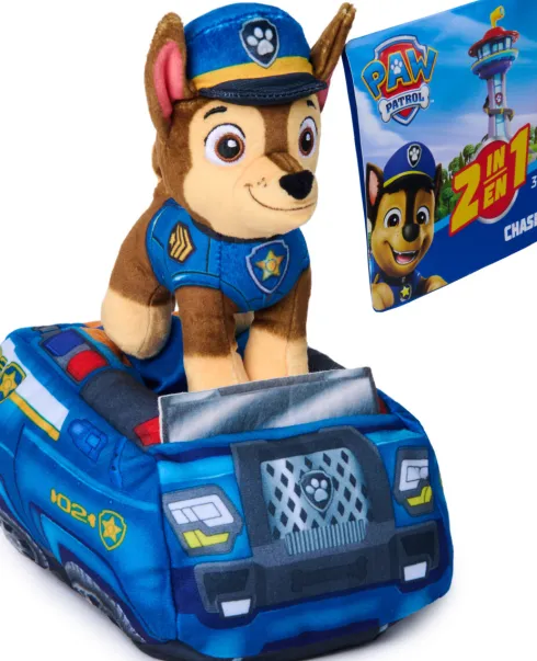 Paw Patrol - 2-I-1 Køretøj Plys Chase 15 CM