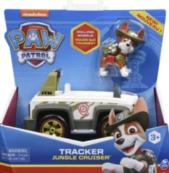 Paw Patrol - Tracker Figur Og Basic Køretøj - Jungle Cruiser