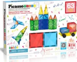 Picasso Tiles - Diamond Magnet Byggesæt Med Bil - 63 Stk
